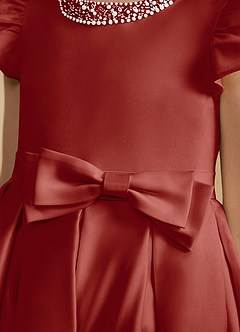 Azazie Pearl Flower Girl Dresses Terracotta Ball-Gown Pleated Matte Satin Dress image7