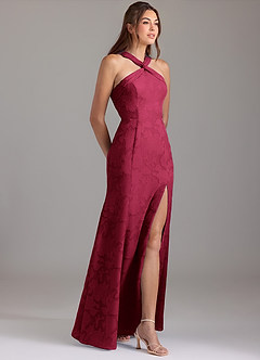 Azazie Rue Brautjungfernkleider A-Linie Plissee Blumen-Burnout Kleid Burgunderrot image4