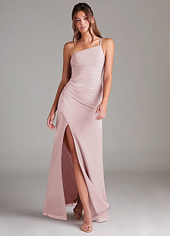Azazie Eren Brautjungfernkleider Etui One-Shoulder Chiffon Kleid Zartrosa image1