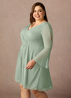 Azazie Teraso Klänningar till brudens mor Klä A-Line i Maska Plisserad Dusty Sage image14