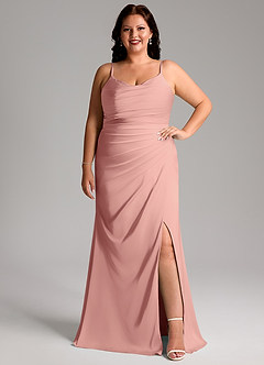 Azazie Deandra Bridesmaid Dresses Rosette Mermaid Pleated Stretch Satin Dress image7