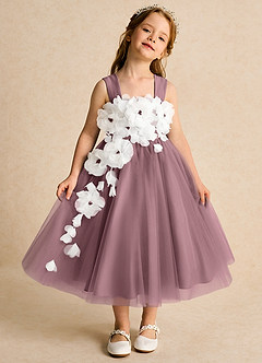 Azazie Dovey Abiti da Ragazza di Fiori Abito Principessa in Tulle Fiocco Vintage Malva image2