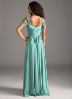 Azazie Lianne Brautjungfernkleider A-Linie Schulterfrei Stretch-Satin Kleid Aqua image11