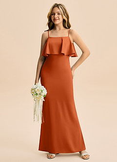 Azazie Galene Junior Havfrue Stræk satin Gulv-længde Junior brudepige Kjole image3