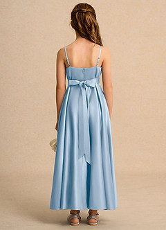 Azazie Pebbles Girls Formal Flower Girl Dresses Powder Blue A-Line Pleated Matte Satin Dress image2