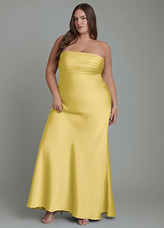 Azazie Saylor Vestidos de damas de honor Vestido Canario de Satén Elástico de Corte Sirena con Palabra de honor image11