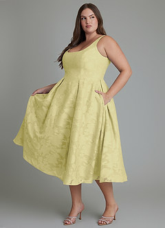 Azazie Amalie Bridesmaid Dresses Lemon Sorbet A-Line Pleated Floral Burnout Dress image10