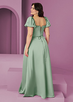 Barbie ♥ Azazie Bridesmaid Dresses Agave A-Line Ruched Stretch Satin Dress image5