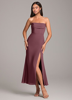 Azazie Saige Jurken voor bruidsmeisjes Converteerbaar Jurk van Chiffon met Kolom Off the Shoulder Sangria image6