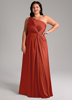 Azazie Brooke Bridesmaid Dresses Rust A-Line One Shoulder Stretch Satin Dress image12