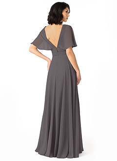 Azazie Pamela Bridesmaid Dresses Steel Grey A-Line V-Neck Pleated Chiffon Dress image2