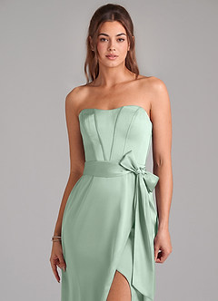 Azazie Jamie Kleider zum Anprobieren zu Hause Wandelbar A-Linie Schulterfrei Stretch-Satin Kleid Agave image6