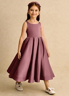 Azazie Babs Flower Girl Dresses Desert Rose Ball-Gown Pleated Matte Satin Dress image4