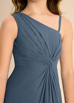 Azazie Brooke Junior Abito A-Line in Chiffon Spacco Laterale Blu Nettuno image7