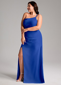Azazie Eren Vestidos de madrinha de casamento Vestido Royal Blue de Chiffon de Bainha com Um ombro image11