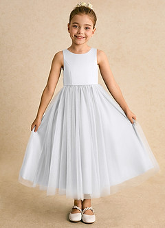 Azazie Solia Robe Demoiselle D'honneur Fillette Robe Princesse en Tulle Arc Blanc image2