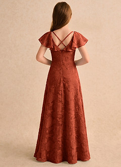 Azazie Narin Girls Formal Flower Girl Dresses Auburn A-Line with Sleeves Floral Burnout Dress image2
