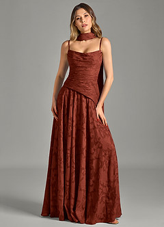 Azazie Gabriela Vestidos de madrinha de casamento Vestido Terracota de Esgotamento Floral de Linha A com Sem alças image6
