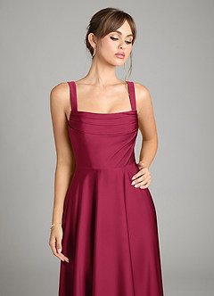 Azazie Shaude Bridesmaid Dresses Burgundy A-Line Pleated Stretch Satin Dress image3
