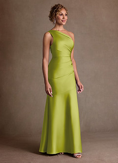 Azazie Haifa Mother of the Bride Dresses Lemongrass Mermaid One Shoulder Stretch Satin Dress image3