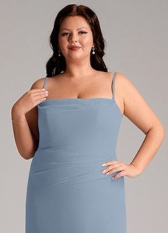 Azazie Leonis Bridesmaid Dresses Dusty Blue Sheath Strapless Chiffon Convertible Dress image15