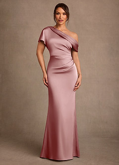 Azazie Rutha Kleider für die Brautmutter Etui One-Shoulder Stretch-Satin Kleid Altrosa image1
