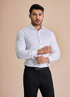 front Henry White Stud-Front Cotton Tuxedo Shirt