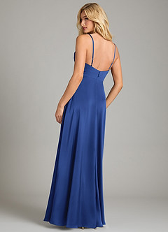 Azazie Sarella Bridesmaid Dresses Royal Blue A-Line Pleated Stretch Satin Dress image2