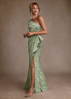 Azazie Hampton vestidos de madre de la novia Vestido de Agave de Devorado Floral de Corte Sirena con Hombro unilateral image2