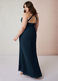 Azazie Becca Bridesmaid Dresses Dark Navy Sheath V-Neck Chiffon Dress image10