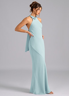 Azazie Velli Bridesmaid Dresses Sea Glass Mermaid High Neck Chiffon Dress image4