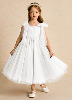 Azazie Dori Flower Girl Dresses Ivory A-Line Ruched Tulle Dress image2