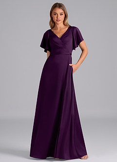 Azazie Ambrosia Bridesmaid Dresses Grape A-Line Pleated Stretch Satin Dress image5
