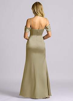 Azazie Auden Bridesmaid Dresses Moss Green Sheath Off the Shoulder Stretch Satin Convertible Dress image2
