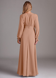 Azazie Matilda Bridesmaid Dresses Champagne Rose A-Line Long Sleeve Chiffon Dress image5