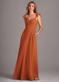 Azazie Kaylyn Bridesmaid Dresses Cinnamon A-Line Ruched Chiffon Dress image3