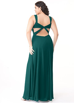 Azazie Nahrin Bridesmaid Dresses Peacock A-Line V-Neck Pleated Chiffon Dress image10