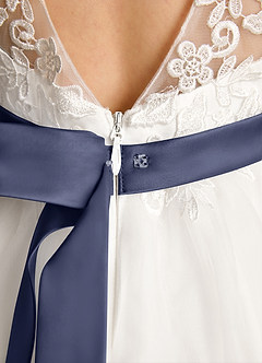 Azazie Lettie Abiti da Ragazza di Fiori Abito Principessa in Pizzo Avorio Storm Blu image6