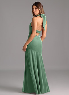 Azazie Drita Bridesmaid Dresses Eucalyptus A-Line Pleated Velvet Dress image2