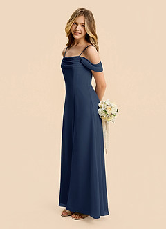 Azazie Lilly Junior Dark Navy A-Line Pleated Chiffon Dress image3