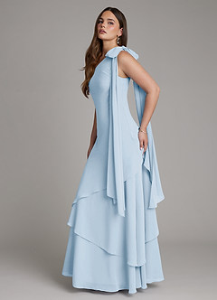 Azazie Monique 신부 들러리 드레스 A라인 한쪽 어깨 쉬폰 바닥 길이 드레스 image7