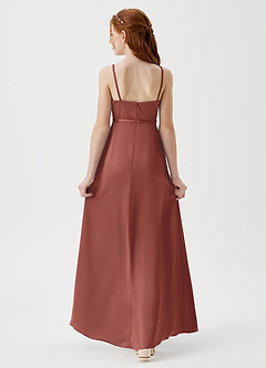 Azazie Kaylee Junior Auburn A-Line with Belt Stretch Satin Dress image2