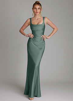 Azazie Agustina Bridesmaid Dresses Sea Moss Mermaid Corset Stretch Satin Dress image1