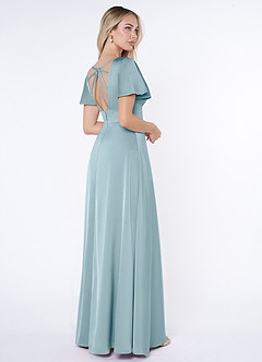 Azazie Lani Bridesmaid Dresses Moody Blue A-Line Flounce Sleeve Stretch Satin Dress image5
