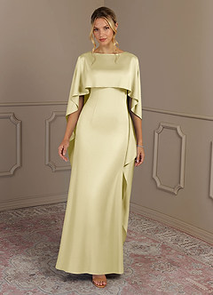 Azazie Eli Mother of the Bride Dresses Lemon Sorbet Sheath Boatneck Stretch Satin Dress image4