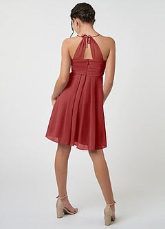 Azazie Ginny Junior Rust A-Line Pleated Chiffon Dress image2