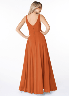 Azazie Calvi Bridesmaid Dresses Cinnamon A-Line Ruched Chiffon Dress image2
