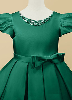 Azazie Jewel Flower Girl Dresses Emerald Ball-Gown Pleated Matte Satin Dress image7