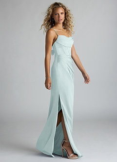 Azazie Mai Bridesmaid Dresses Mist Sheath Pleated Stretch Satin Dress image4