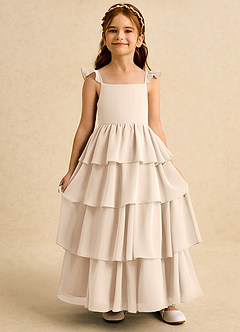 Azazie Boba vestidos de niña de las flores Vestido de Alabastro Blanco de Gasa de Corte En A con Escote Cuadrado image6